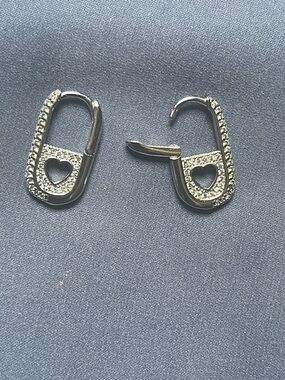 Silver Heart Pavé Carabiner Earrings - Women Accessories